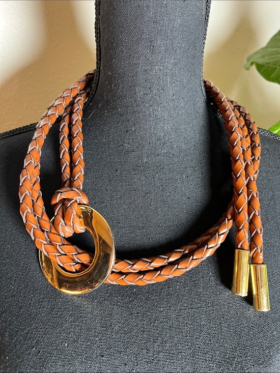 ESCADA Women’s Vintage Adjustable Braided Leather Goldtone O-Ring Belt main image 6